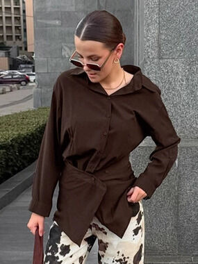 Forever 21 Brown Wrap Blouse Fall Office